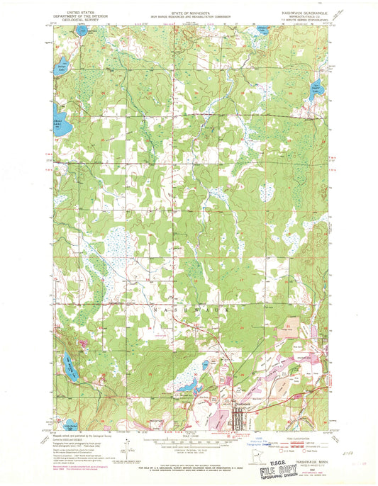 Classic USGS Nashwauk Minnesota 7.5'x7.5' Topo Map Image