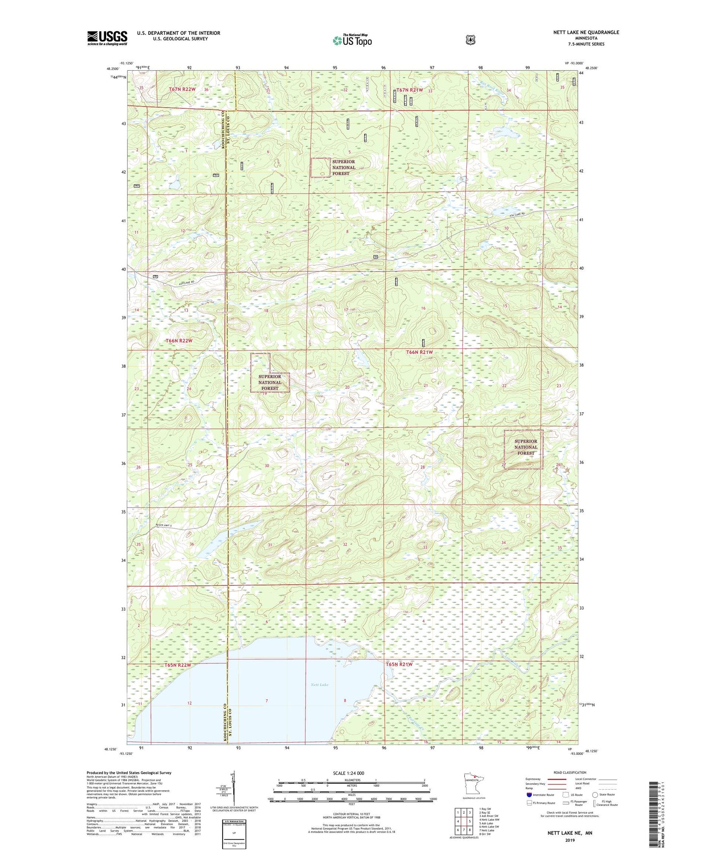 Nett Lake NE Minnesota US Topo Map Image