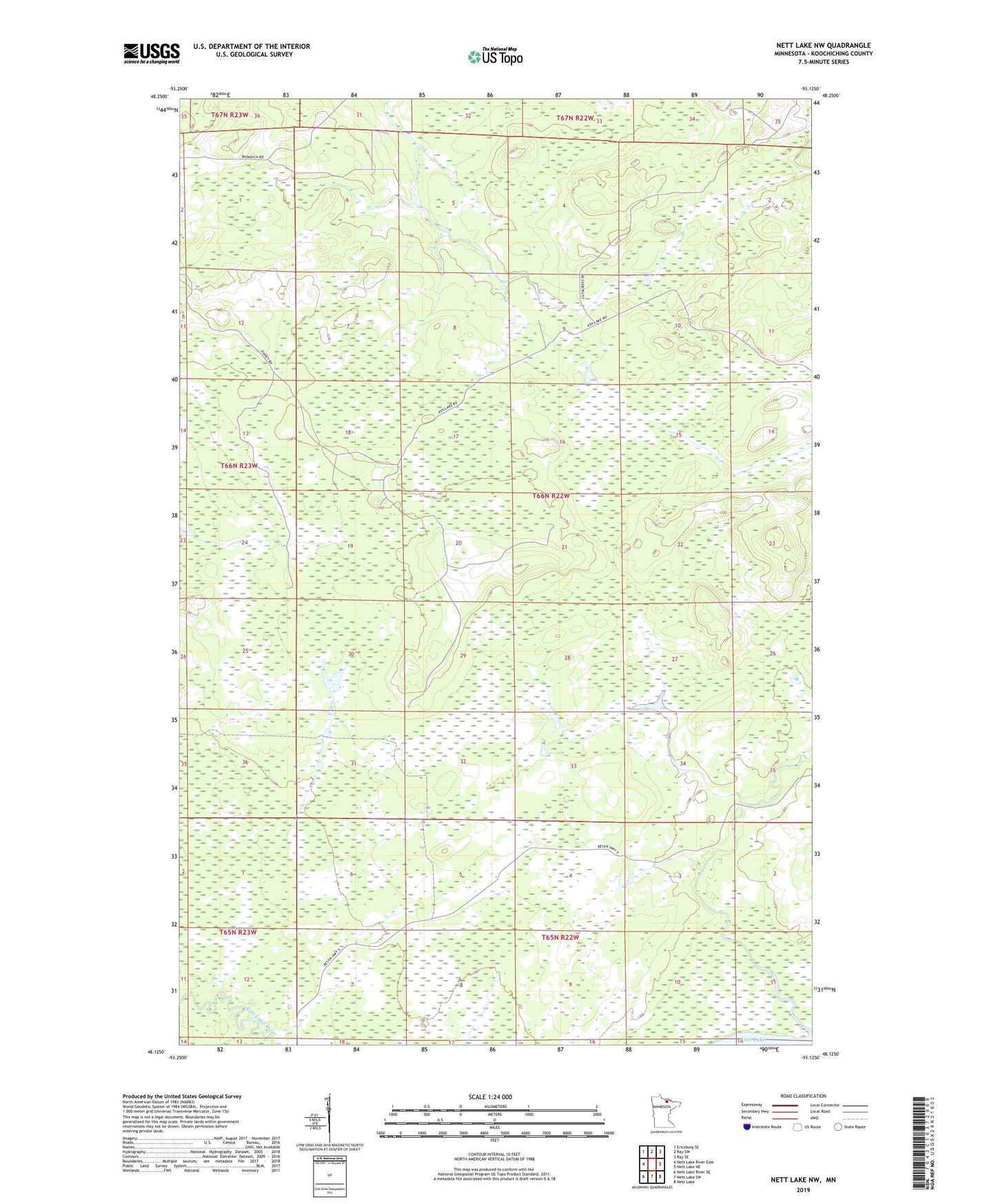 Nett Lake NW Minnesota US Topo Map Image