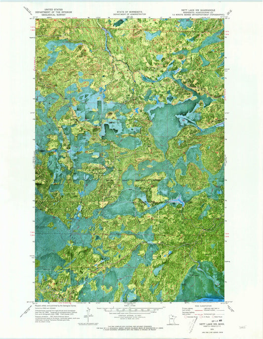 Classic USGS Nett Lake NW Minnesota 7.5'x7.5' Topo Map Image