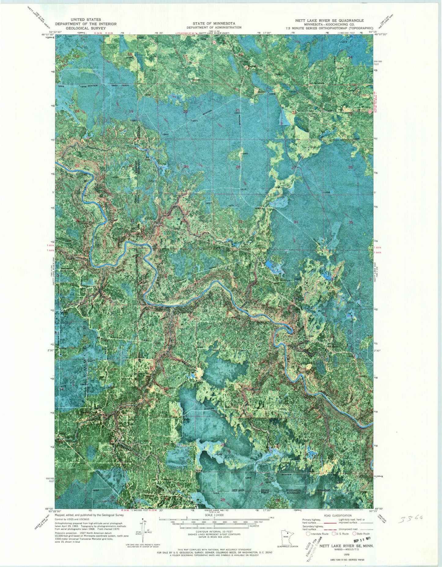 Classic USGS Nett Lake River SE Minnesota 7.5'x7.5' Topo Map Image