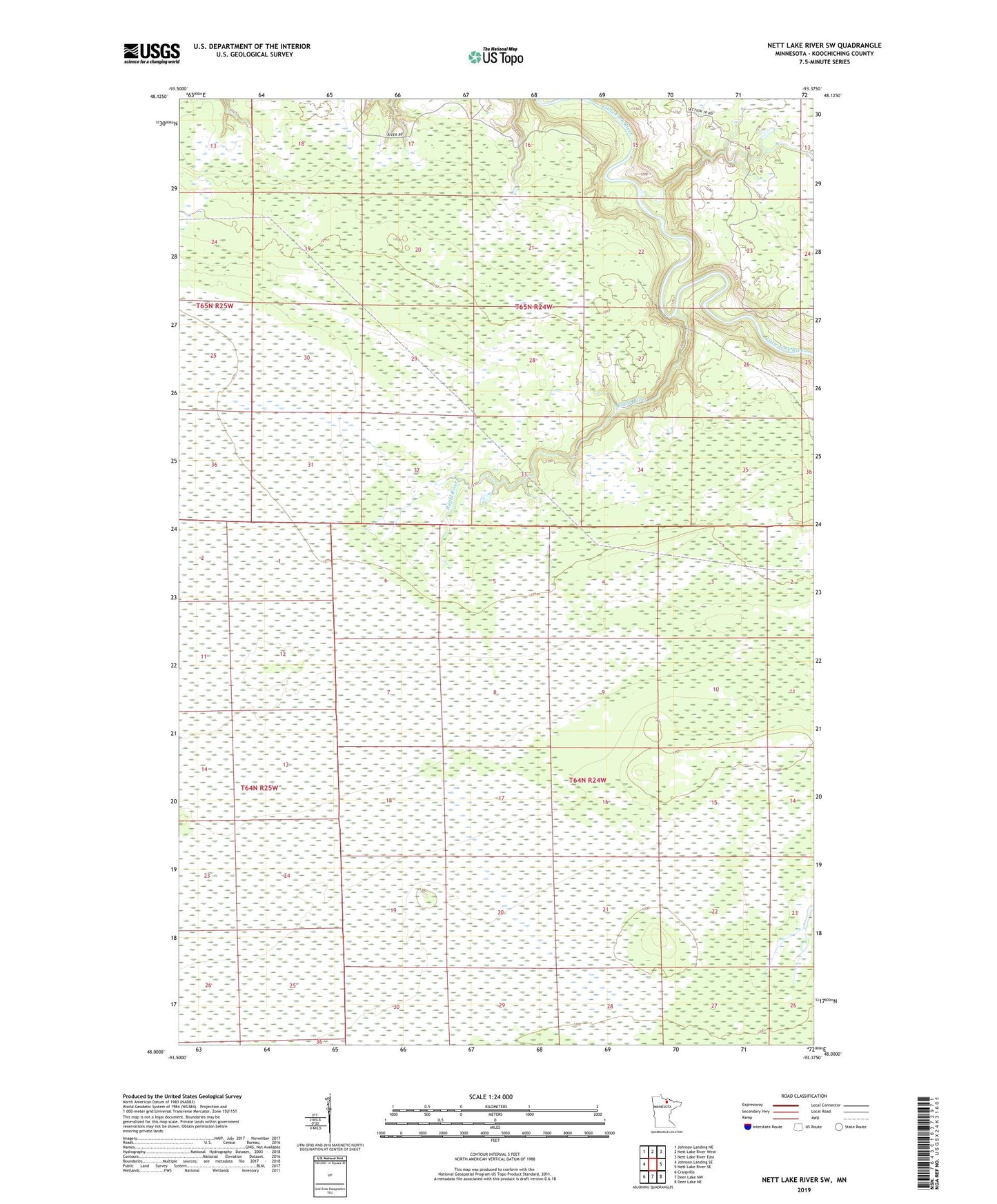 Nett Lake River SW Minnesota US Topo Map Image