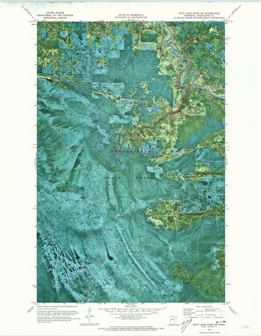 Classic USGS Nett Lake River SW Minnesota 7.5'x7.5' Topo Map Image