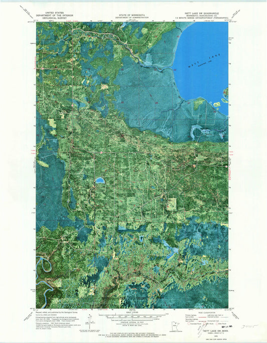Classic USGS Nett Lake SW Minnesota 7.5'x7.5' Topo Map Image