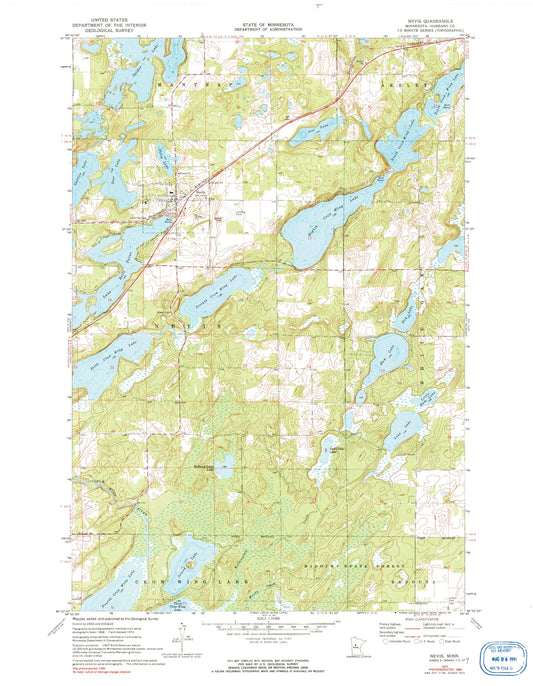Classic USGS Nevis Minnesota 7.5'x7.5' Topo Map Image