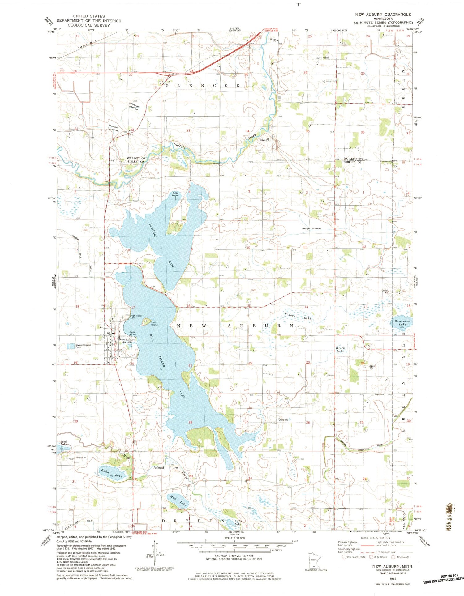 Classic USGS New Auburn Minnesota 7.5'x7.5' Topo Map Image