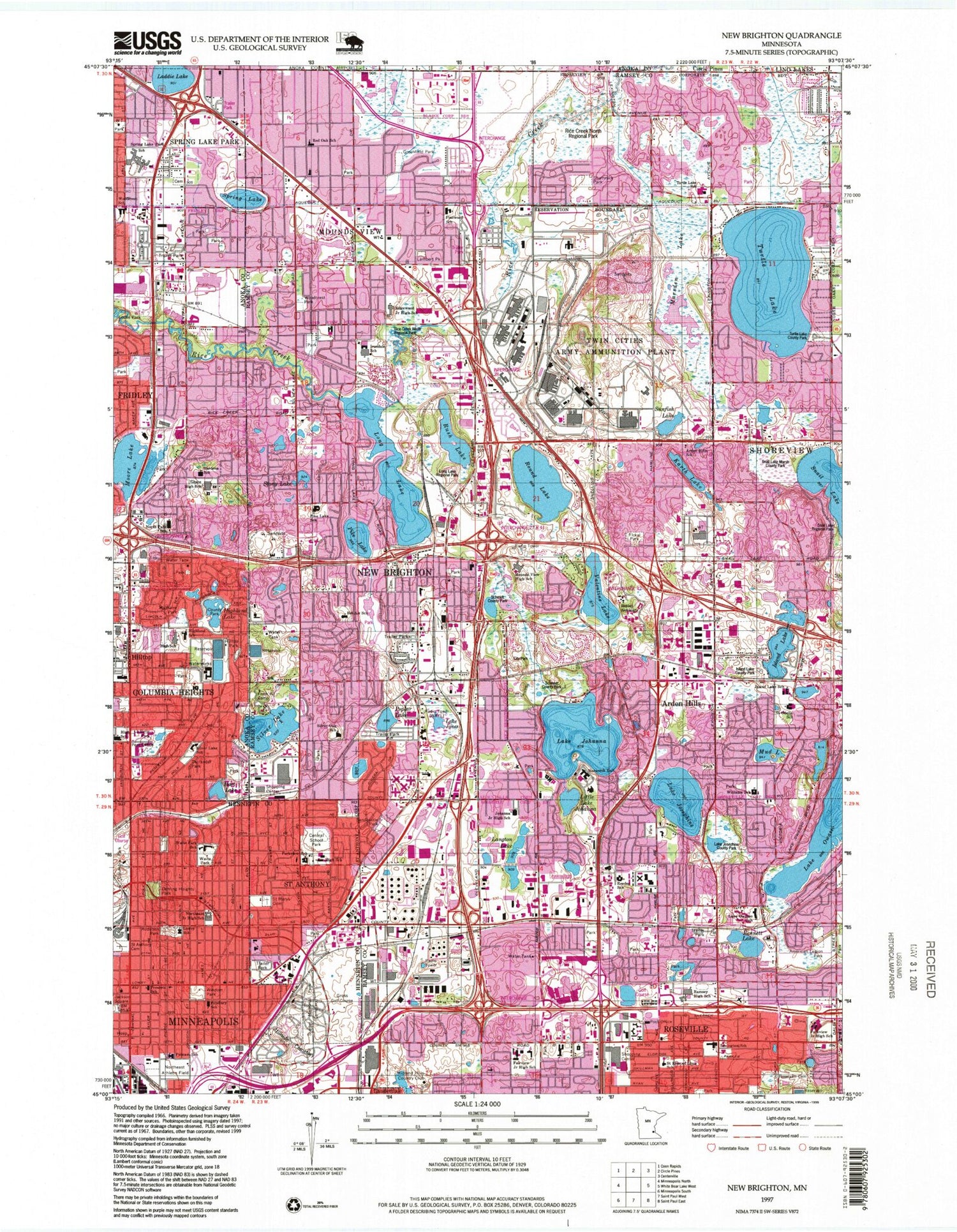 Classic USGS New Brighton Minnesota 7.5'x7.5' Topo Map Image