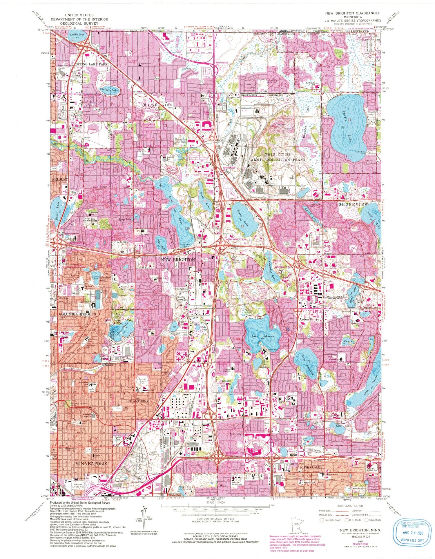 Classic USGS New Brighton Minnesota 7.5'x7.5' Topo Map Image