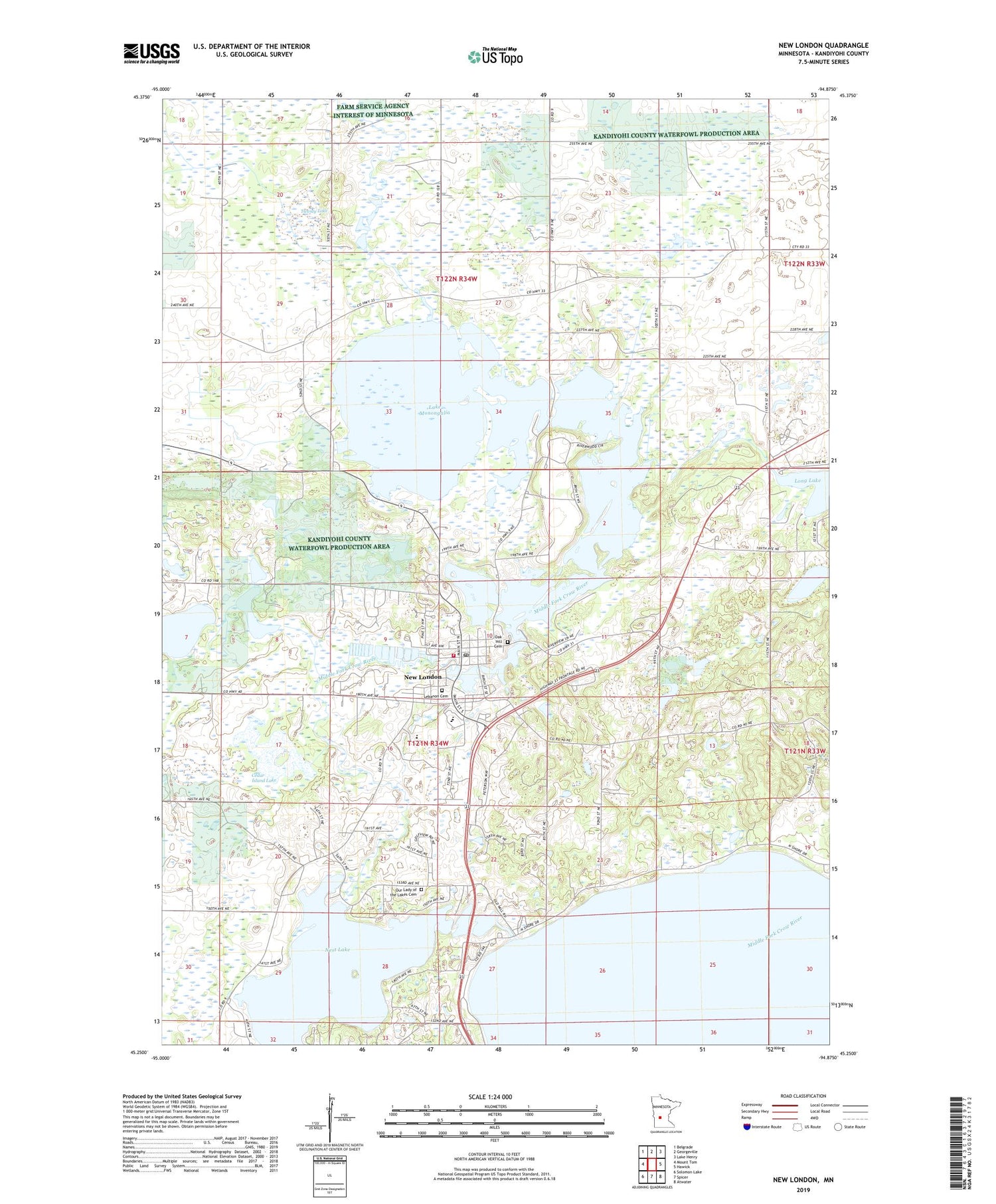 New London Minnesota US Topo Map Image