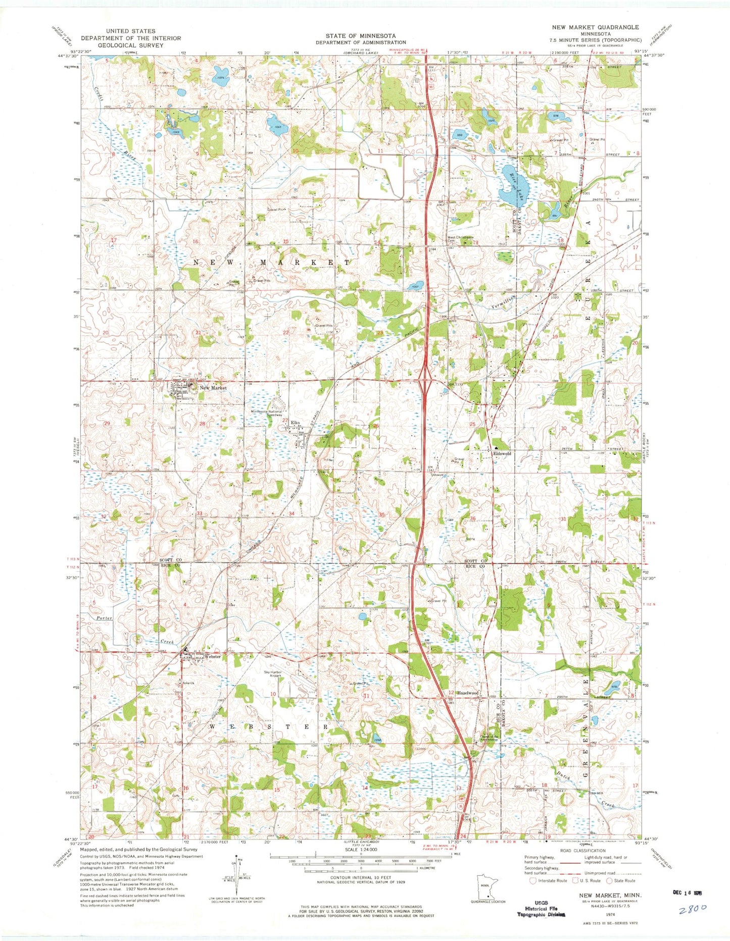 Classic USGS New Market Minnesota 7.5'x7.5' Topo Map Image