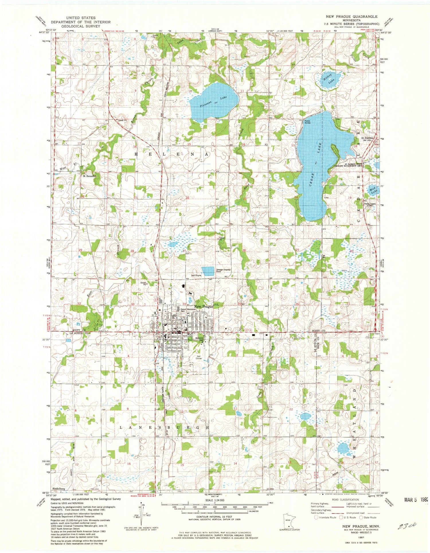 Classic USGS New Prague Minnesota 7.5'x7.5' Topo Map Image