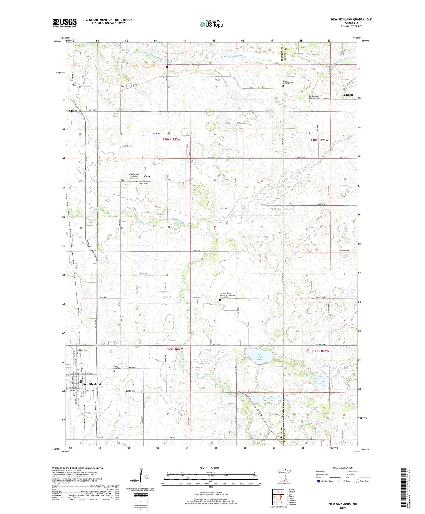 New Richland Minnesota US Topo Map Image