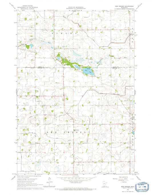 Classic USGS New Sweden Minnesota 7.5'x7.5' Topo Map Image