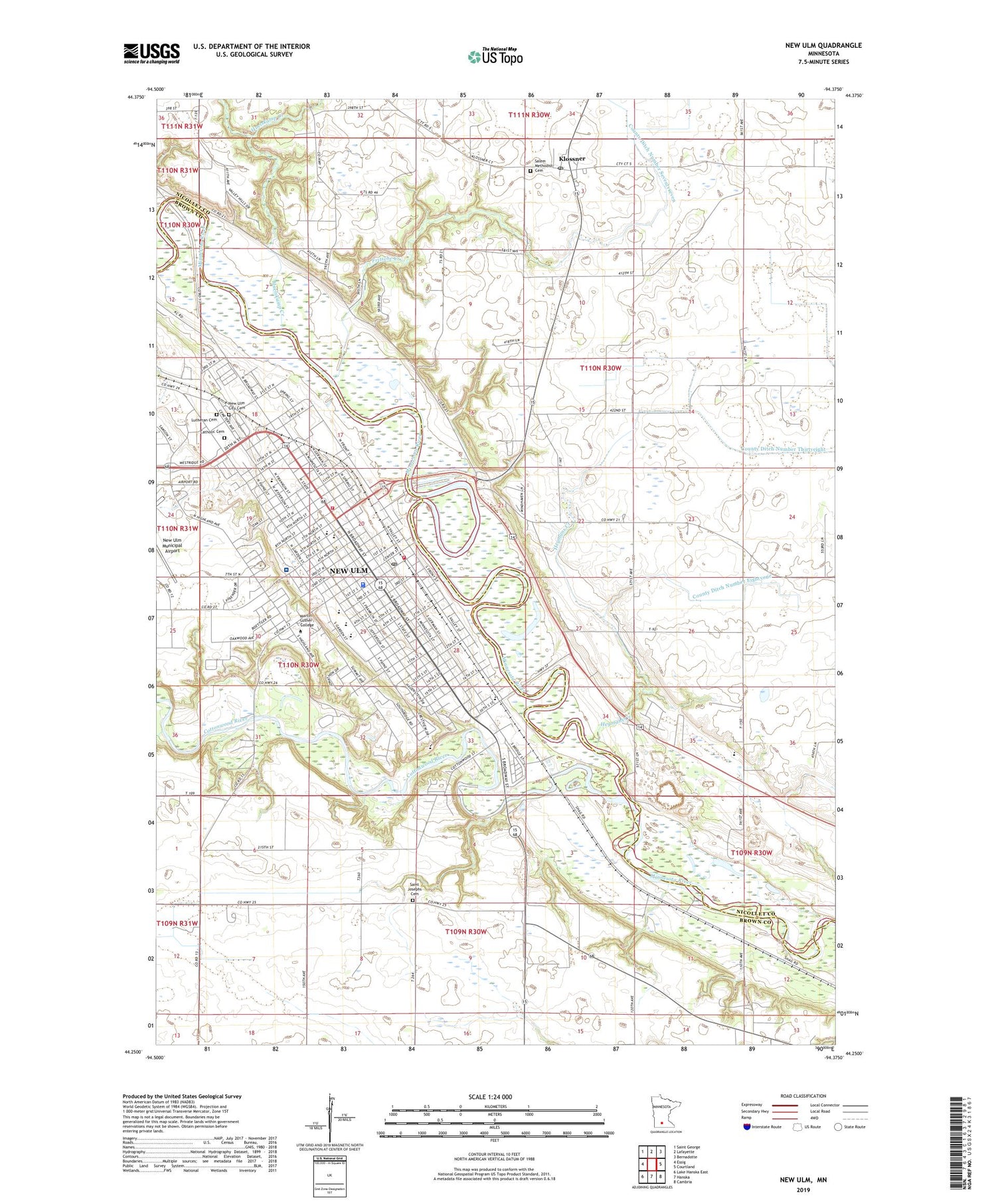 New Ulm Minnesota US Topo Map Image