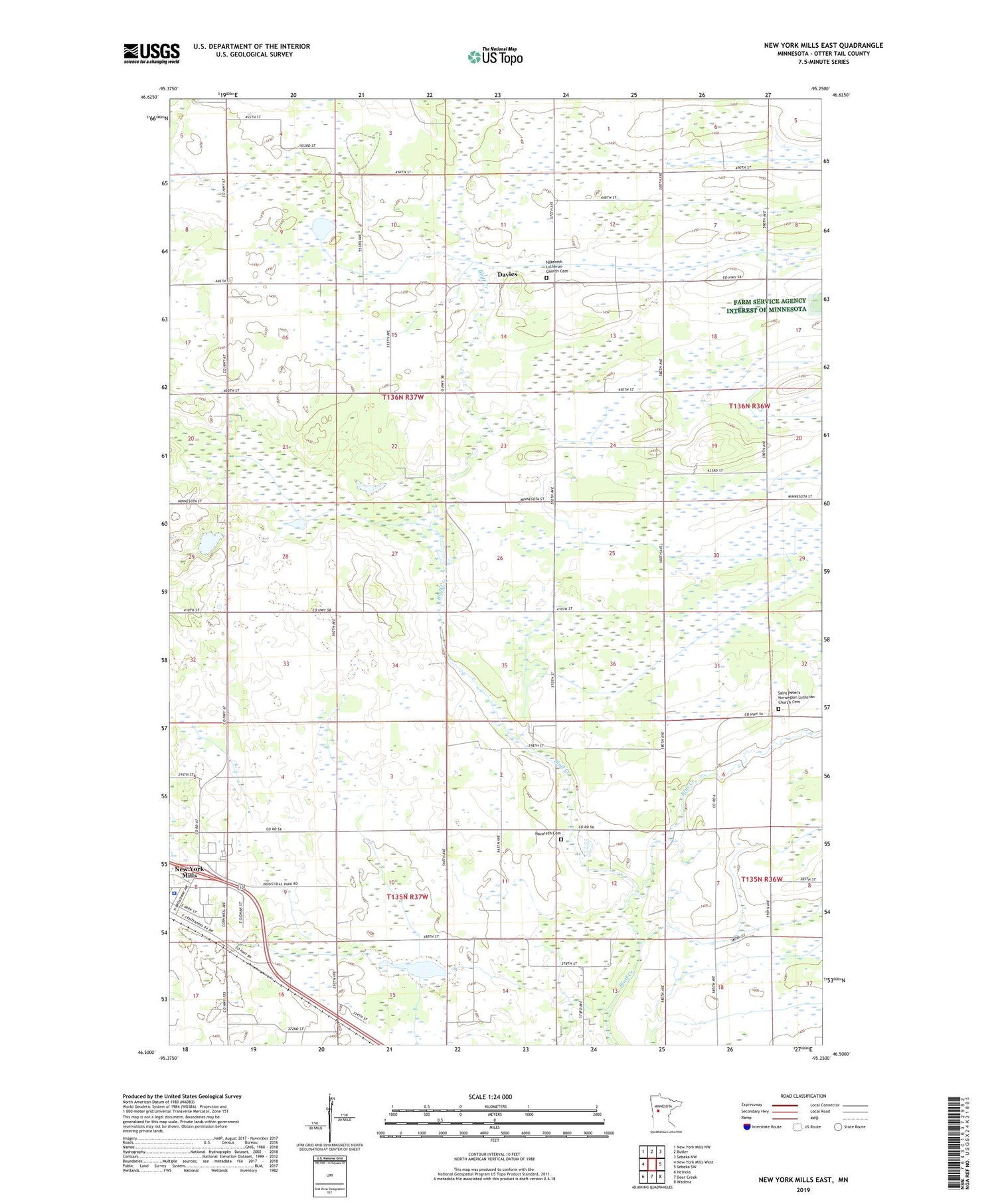 New York Mills East Minnesota US Topo Map Image