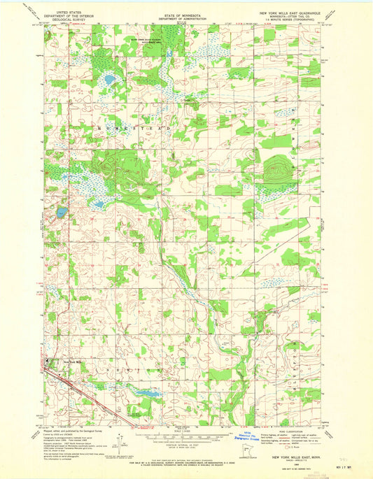 Classic USGS New York Mills East Minnesota 7.5'x7.5' Topo Map Image