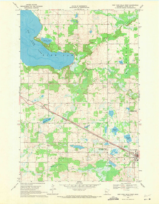 Classic USGS New York Mills West Minnesota 7.5'x7.5' Topo Map Image