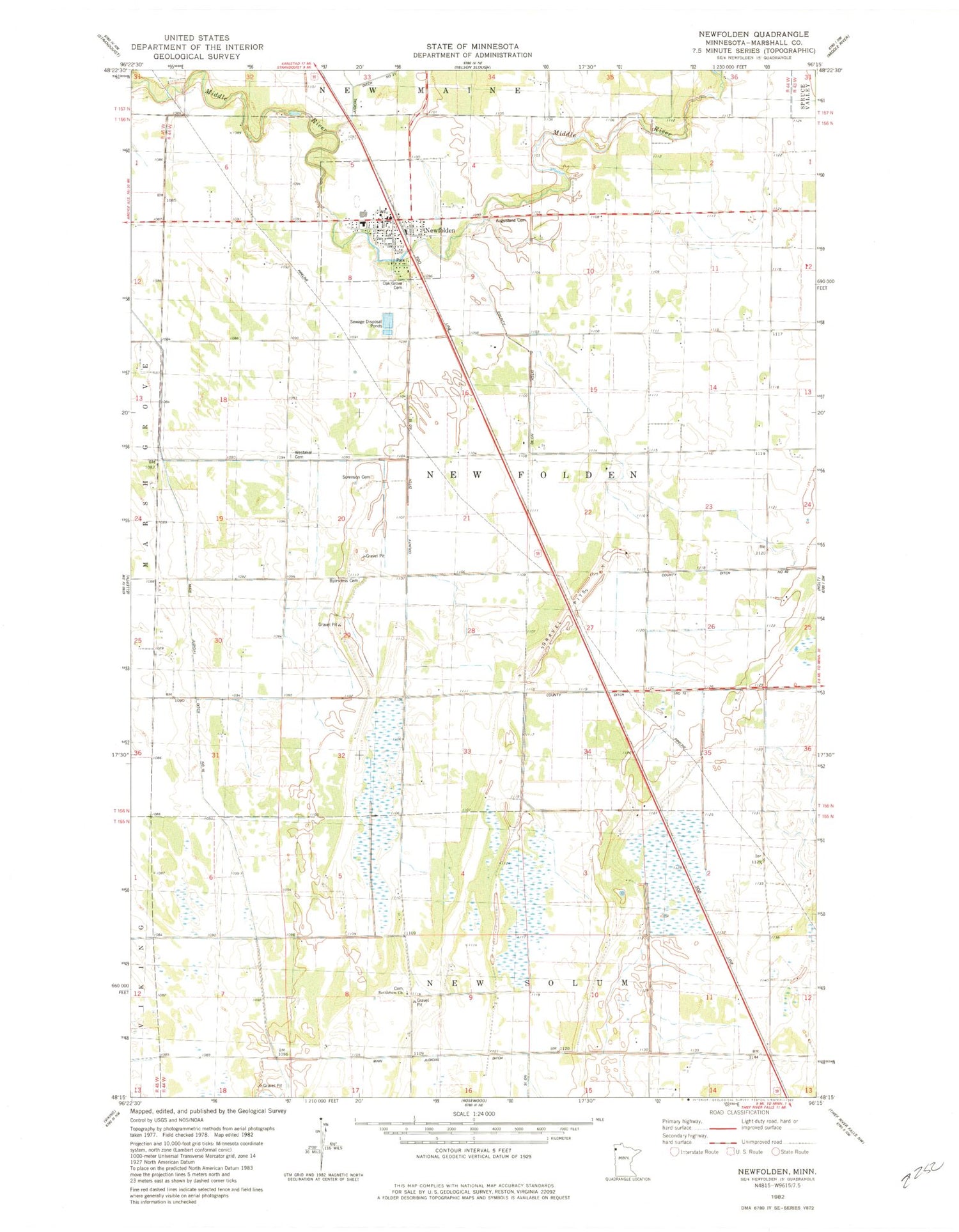 Classic USGS Newfolden Minnesota 7.5'x7.5' Topo Map Image