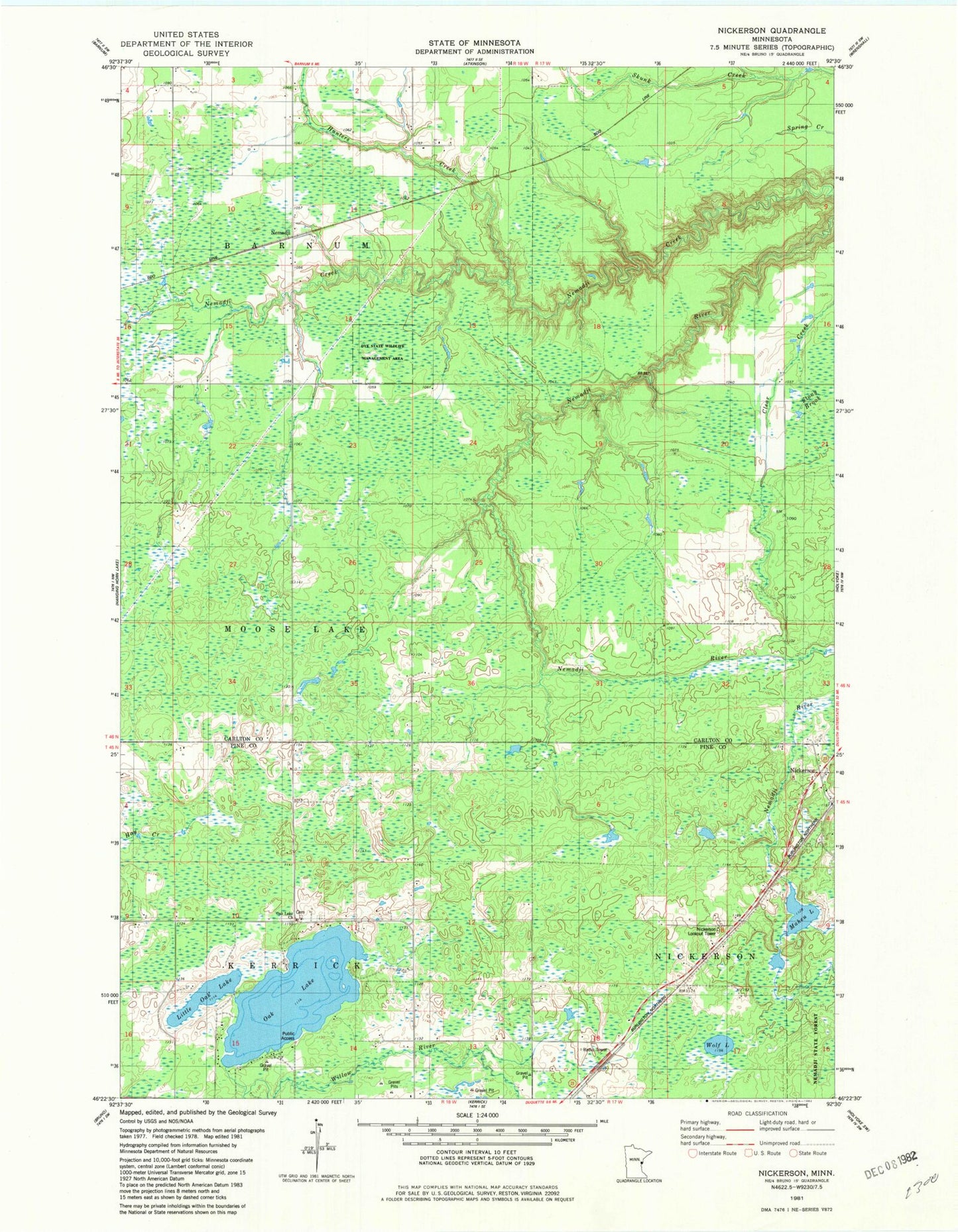 Classic USGS Nickerson Minnesota 7.5'x7.5' Topo Map Image