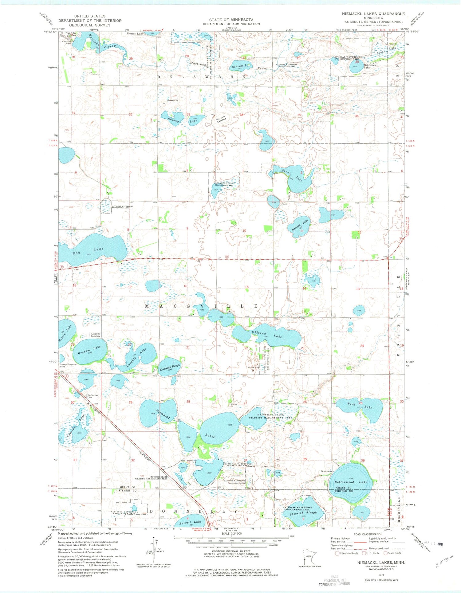 Classic USGS Niemackl Lakes Minnesota 7.5'x7.5' Topo Map Image