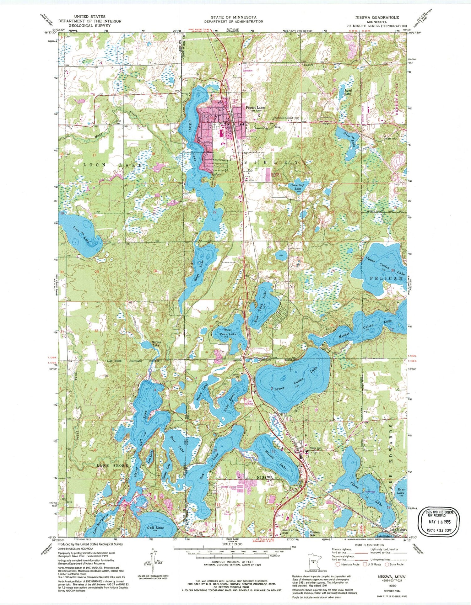 Classic USGS Nisswa Minnesota 7.5'x7.5' Topo Map Image
