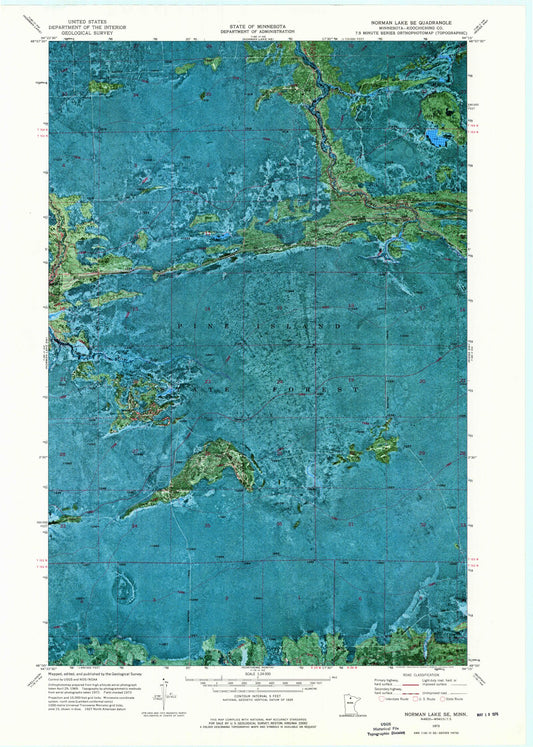 Classic USGS Norman Lake SE Minnesota 7.5'x7.5' Topo Map Image