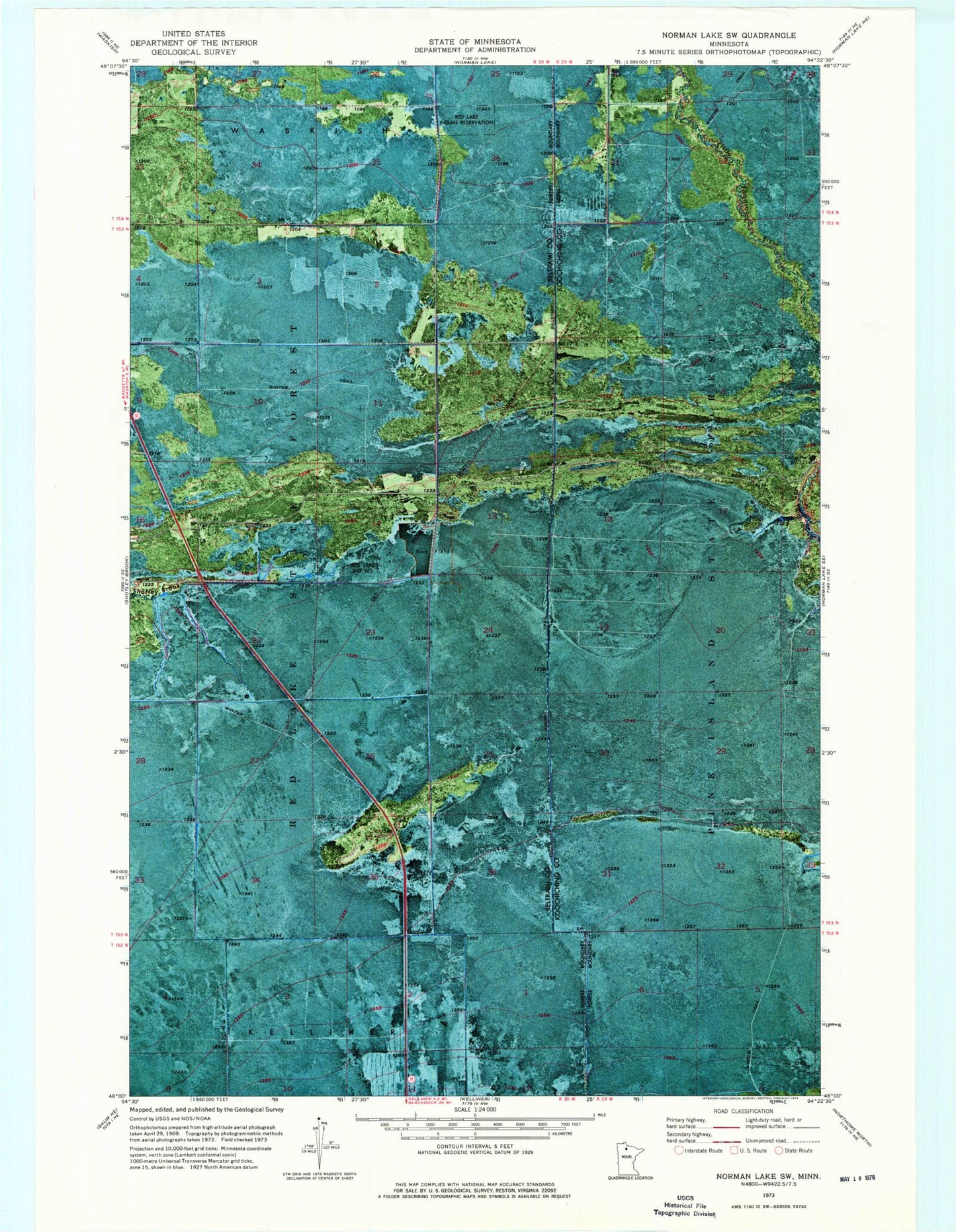 Classic USGS Norman Lake SW Minnesota 7.5'x7.5' Topo Map Image