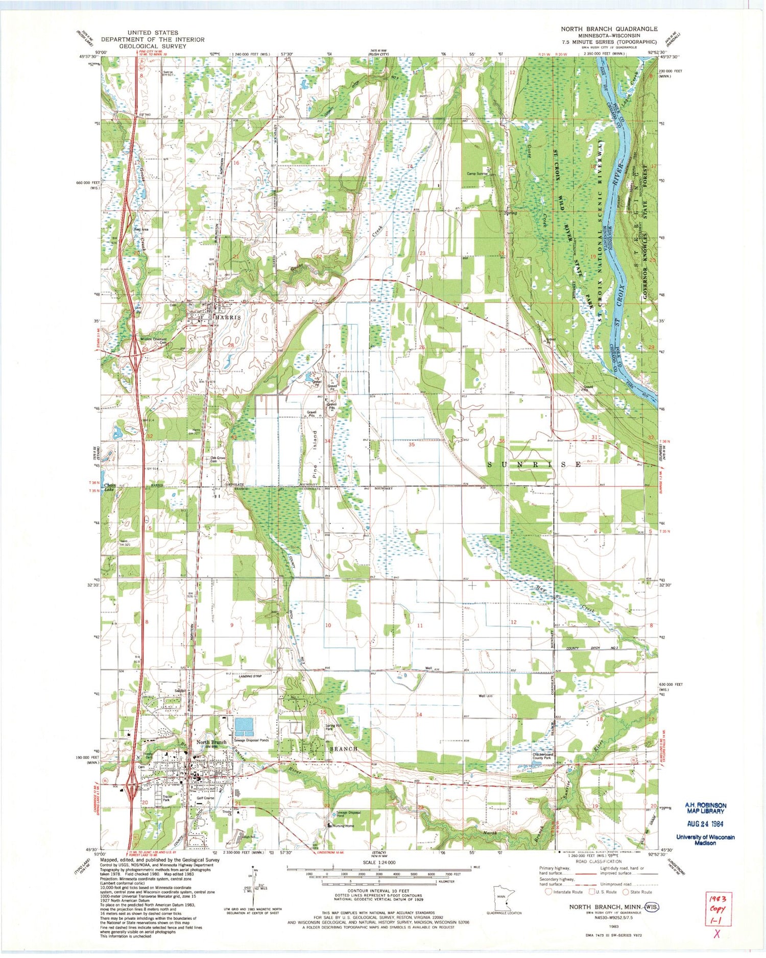 Classic USGS North Branch Minnesota 7.5'x7.5' Topo Map Image
