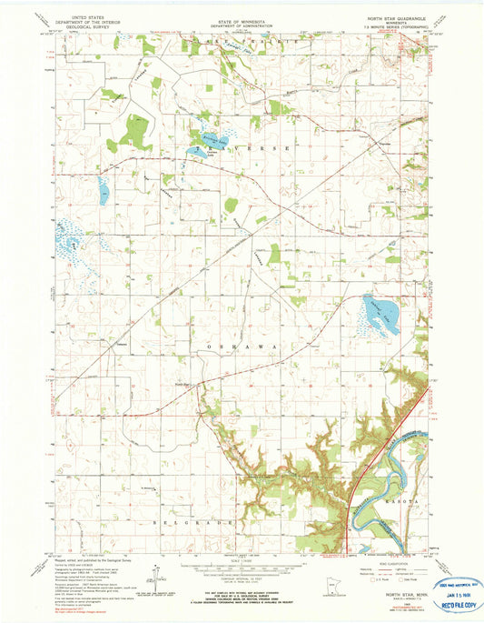 Classic USGS North Star Minnesota 7.5'x7.5' Topo Map Image