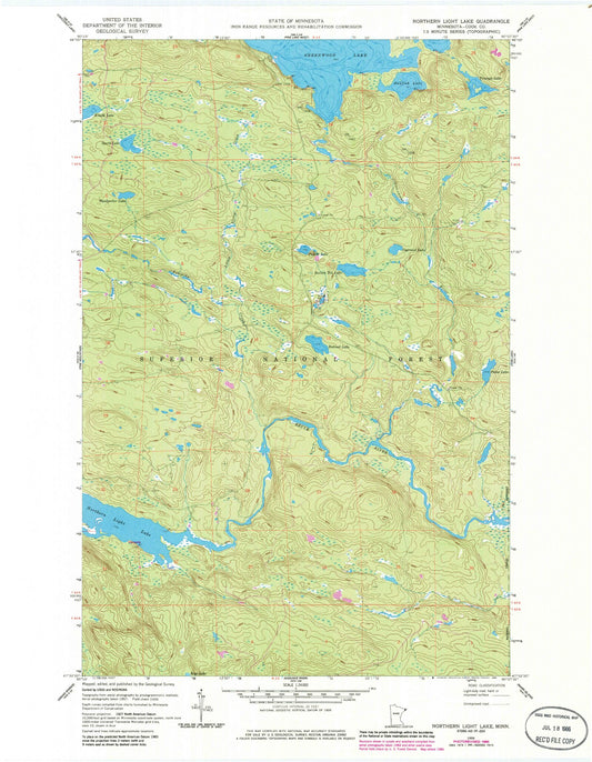 Classic USGS Northern Light Lake Minnesota 7.5'x7.5' Topo Map Image