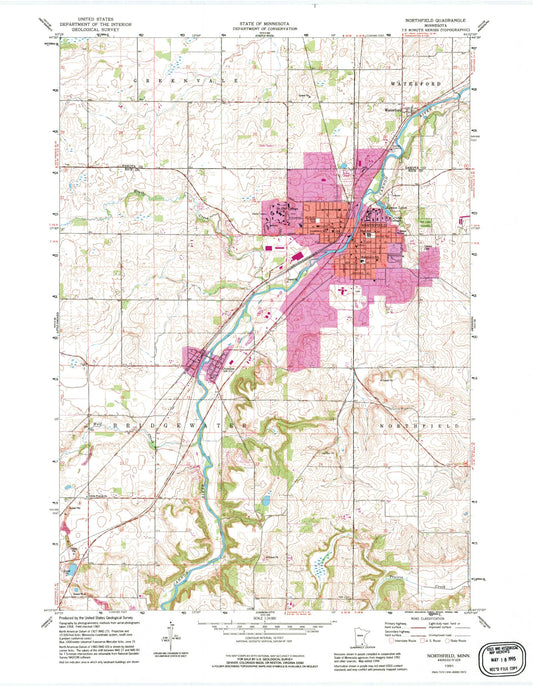 Classic USGS Northfield Minnesota 7.5'x7.5' Topo Map Image