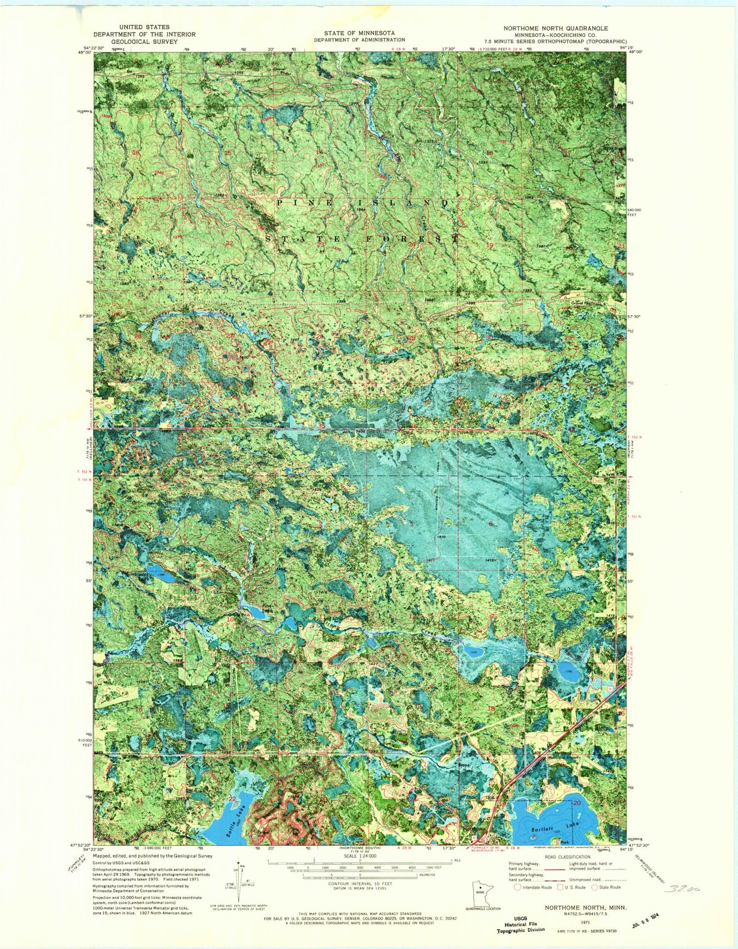 Classic USGS Northome North Minnesota 7.5'x7.5' Topo Map Image