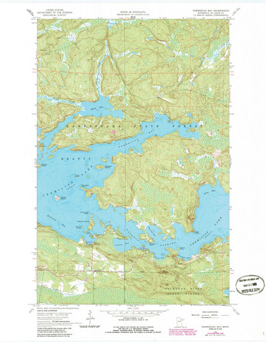 Classic USGS Norwegian Bay Minnesota 7.5'x7.5' Topo Map Image