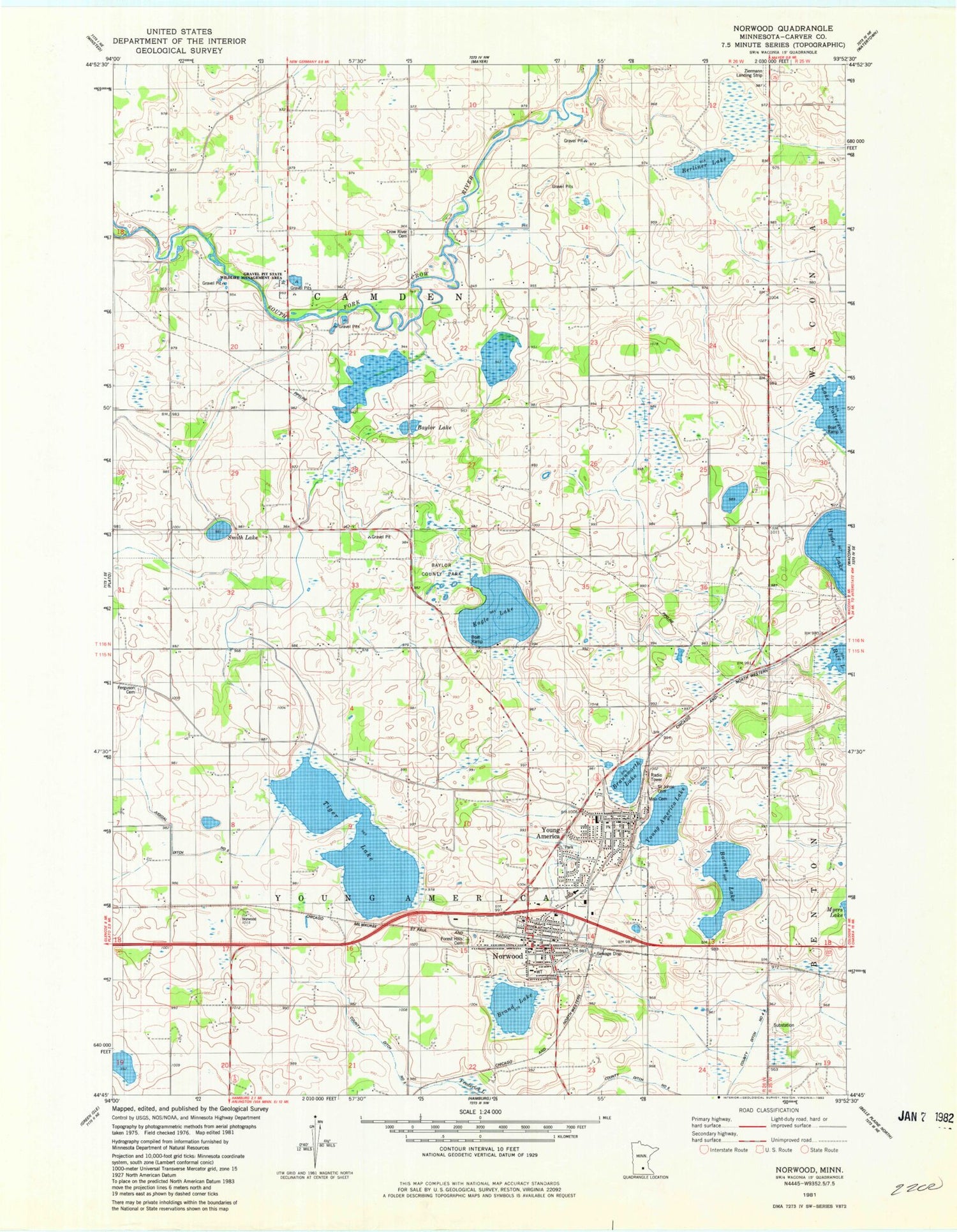 Classic USGS Norwood Minnesota 7.5'x7.5' Topo Map Image