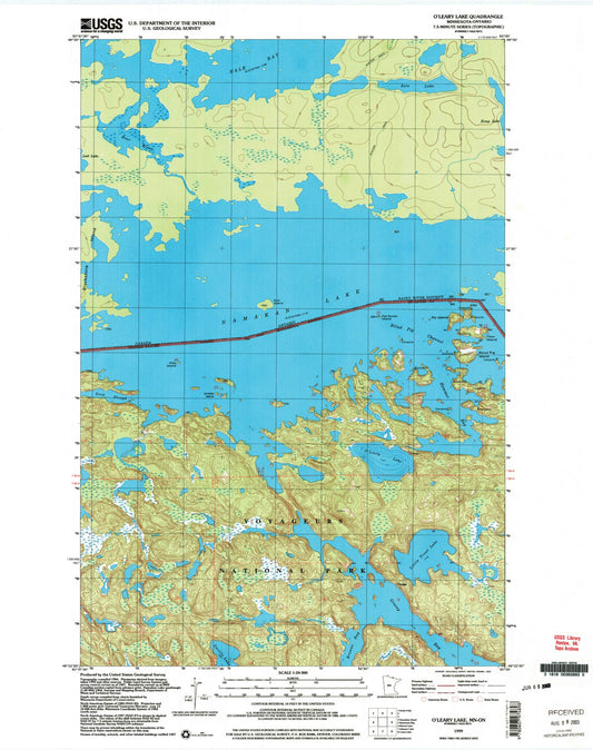 Classic USGS O'Leary Lake Minnesota 7.5'x7.5' Topo Map Image