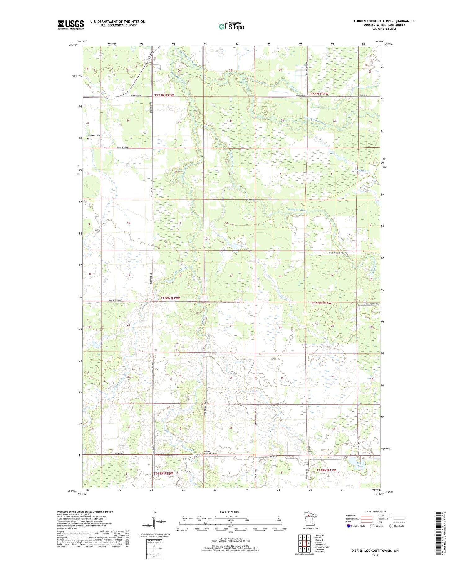 O'Brien Lookout Tower Minnesota US Topo Map Image