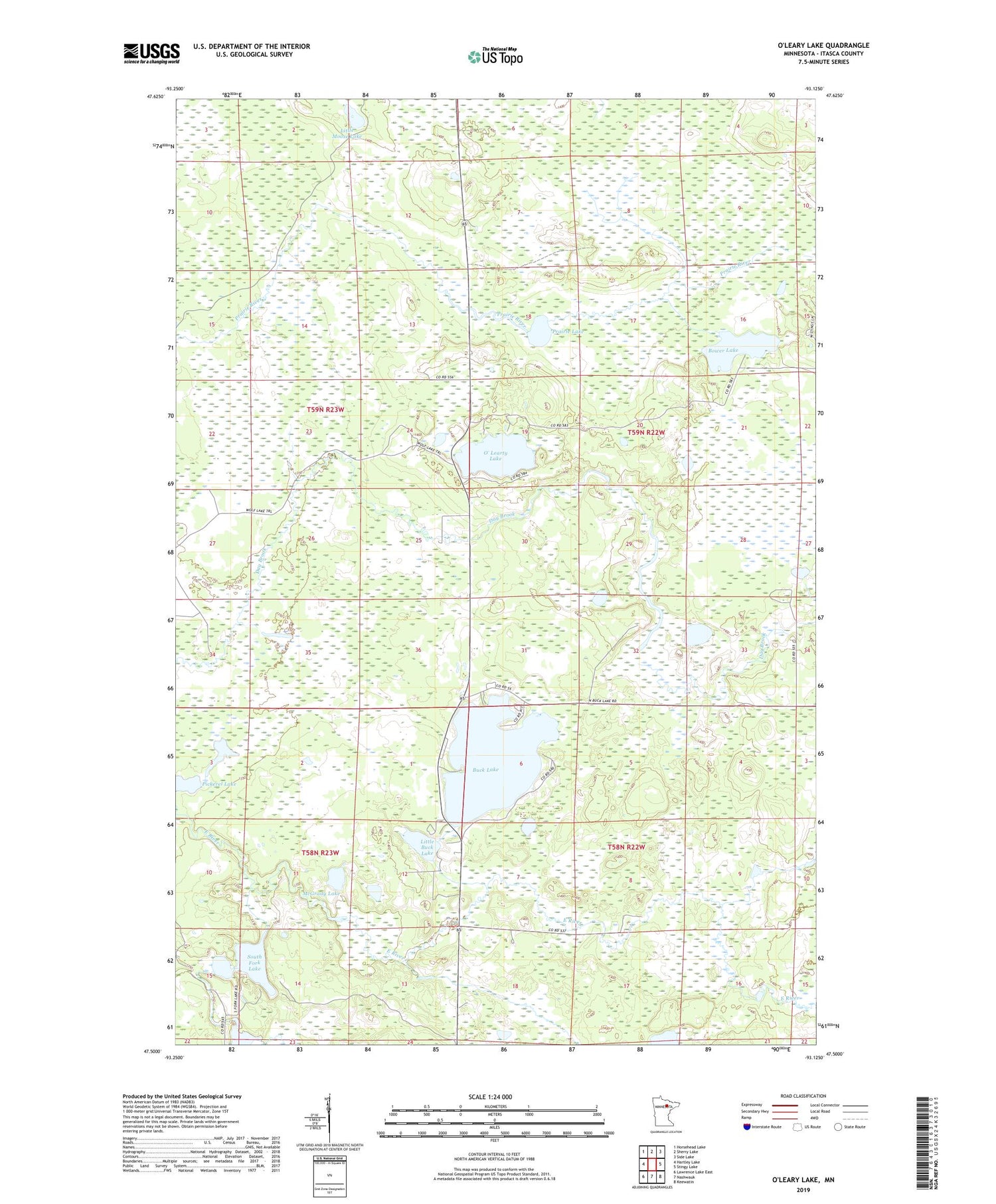 O'Leary Lake Minnesota US Topo Map Image