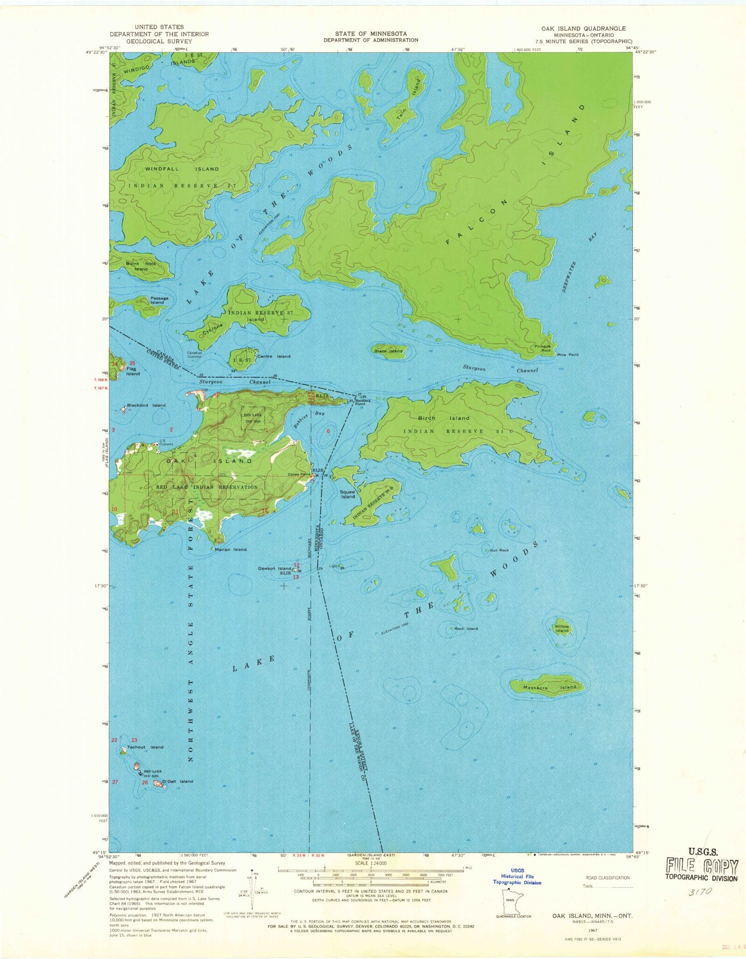 Classic USGS Oak Island Minnesota 7.5'x7.5' Topo Map Image