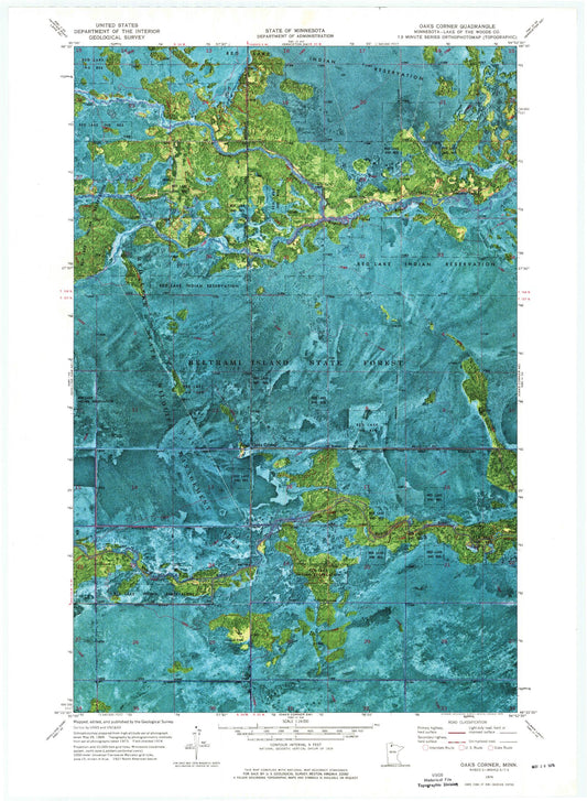Classic USGS Oaks Corner Minnesota 7.5'x7.5' Topo Map Image