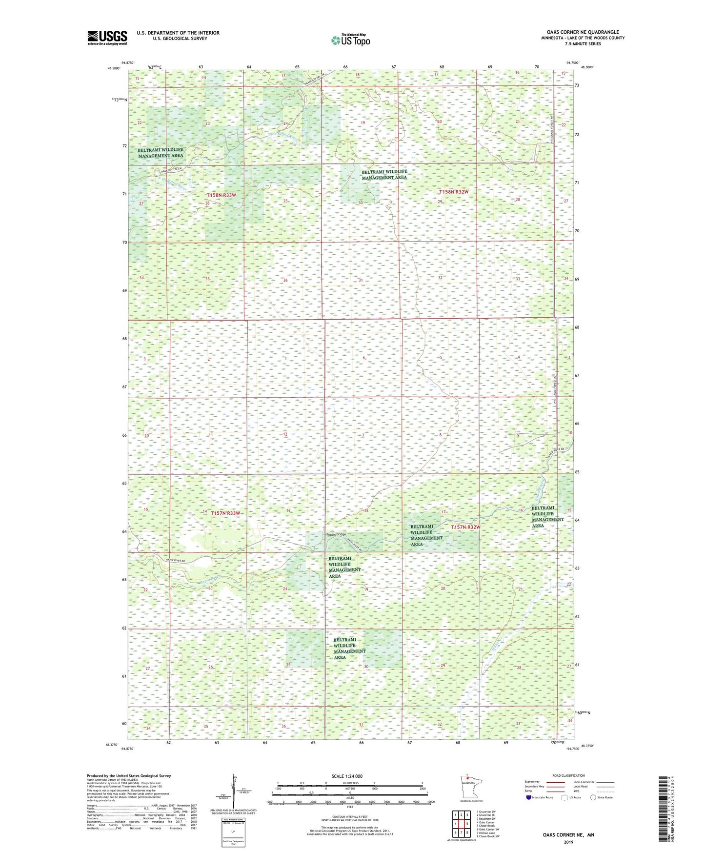 Oaks Corner NE Minnesota US Topo Map Image