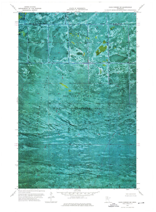 Classic USGS Oaks Corner SW Minnesota 7.5'x7.5' Topo Map Image