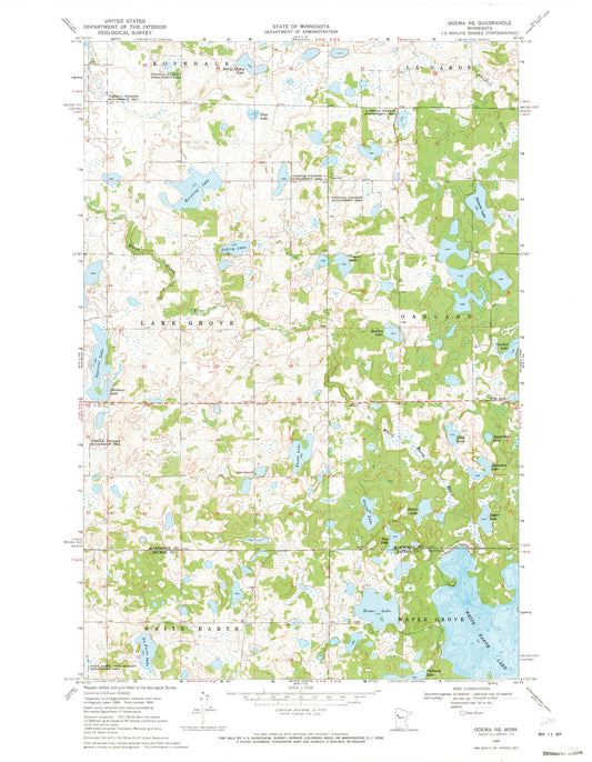 Classic USGS Ogema NE Minnesota 7.5'x7.5' Topo Map Image
