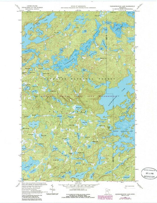 Classic USGS Ogishkemuncie Lake Minnesota 7.5'x7.5' Topo Map Image