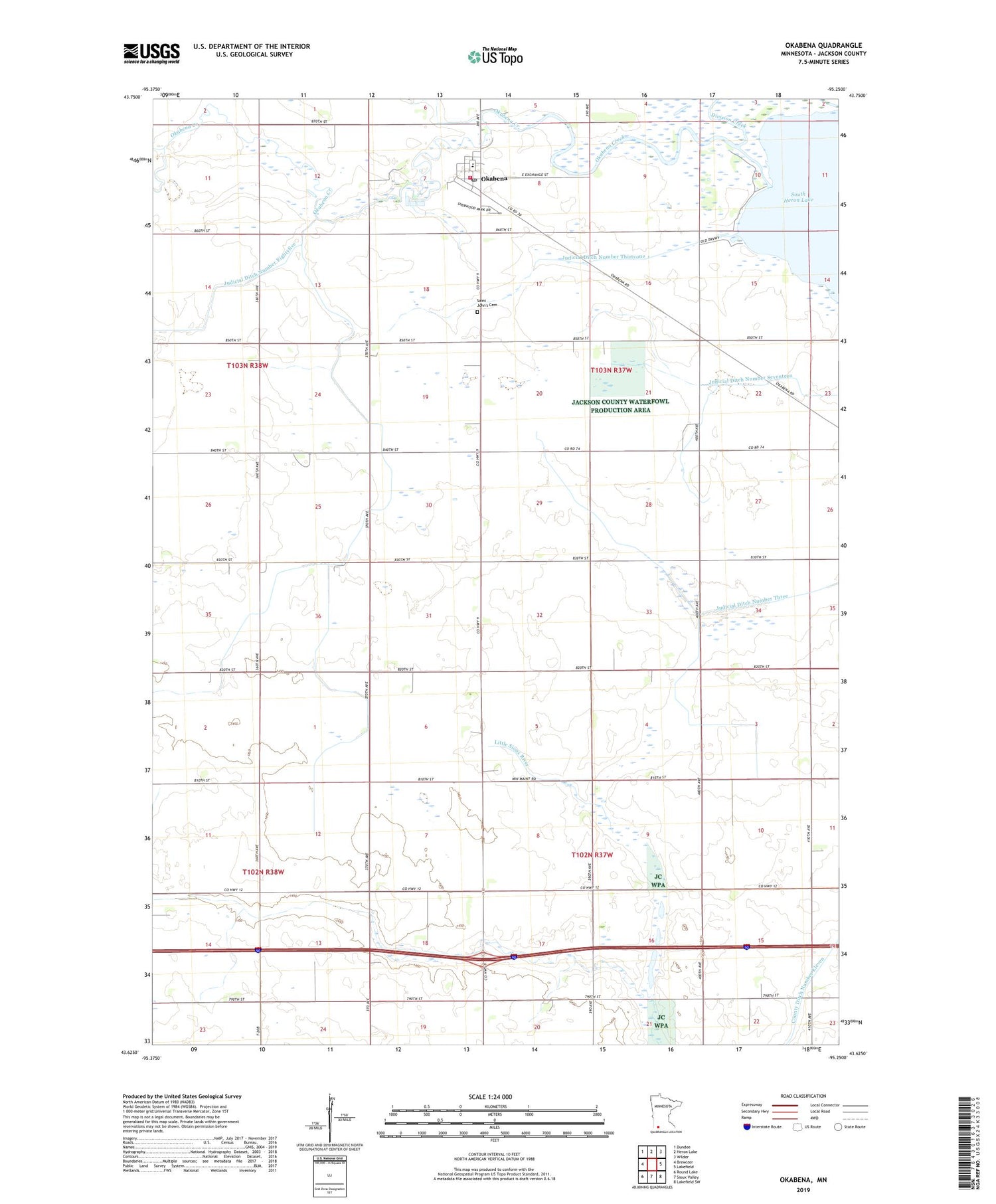 Okabena Minnesota US Topo Map Image