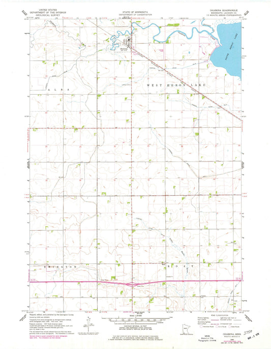 Classic USGS Okabena Minnesota 7.5'x7.5' Topo Map Image