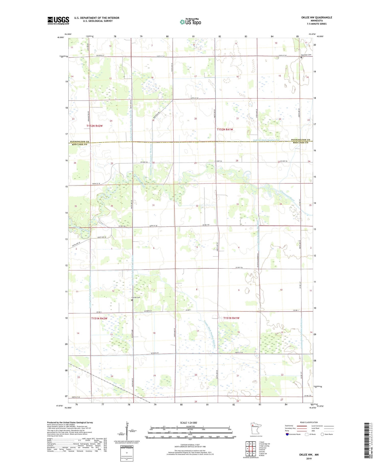 Oklee NW Minnesota US Topo Map Image