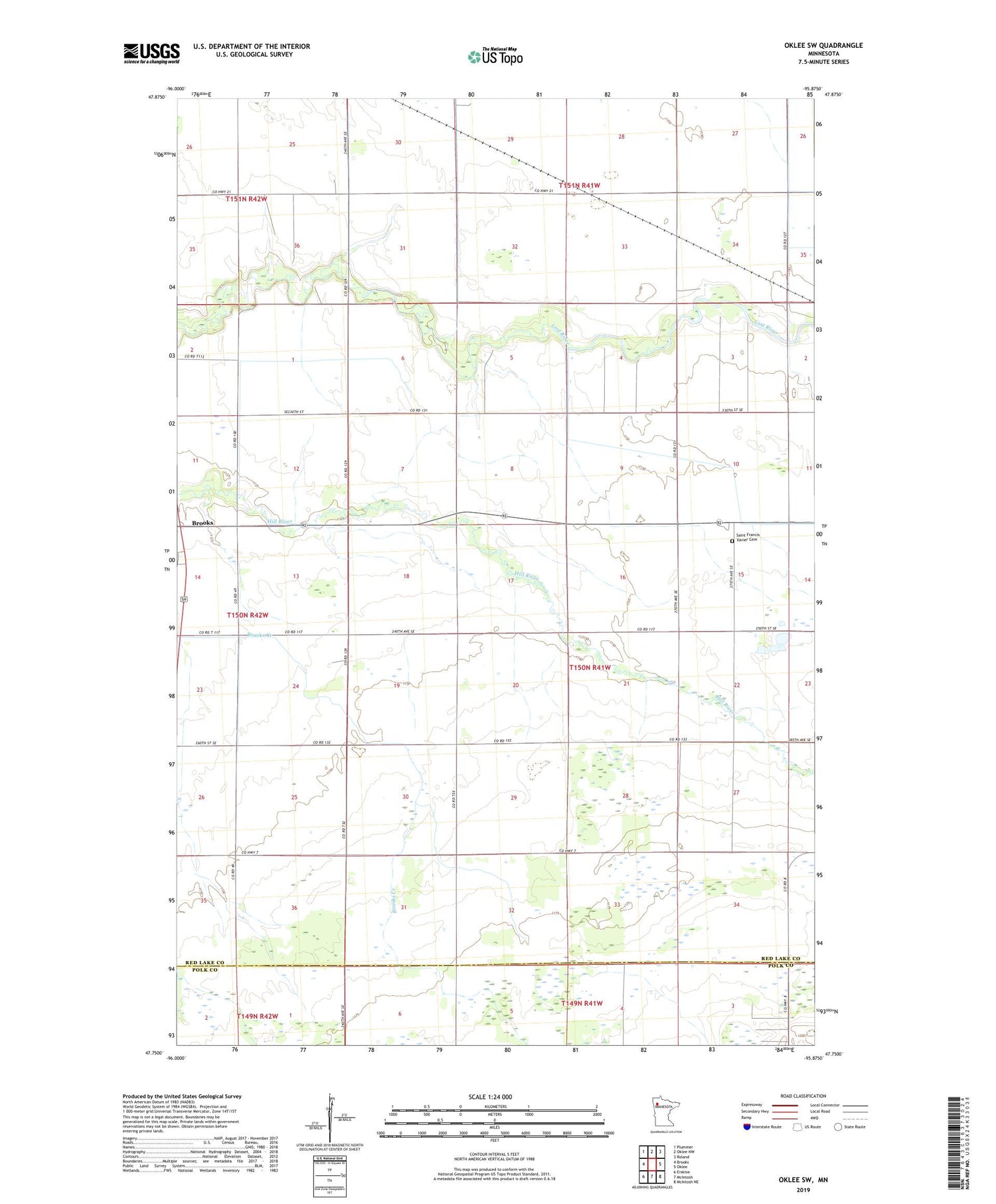 Oklee SW Minnesota US Topo Map Image