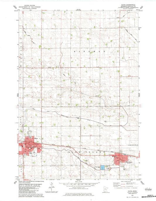 Classic USGS Olivia Minnesota 7.5'x7.5' Topo Map Image