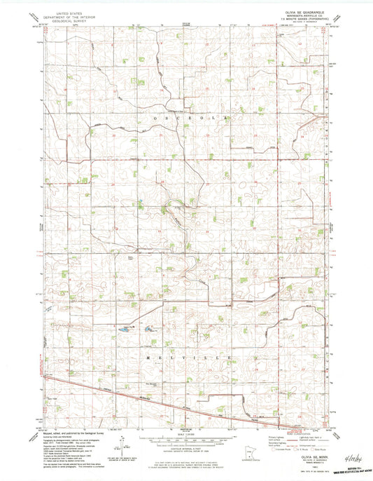 Classic USGS Olivia SE Minnesota 7.5'x7.5' Topo Map Image