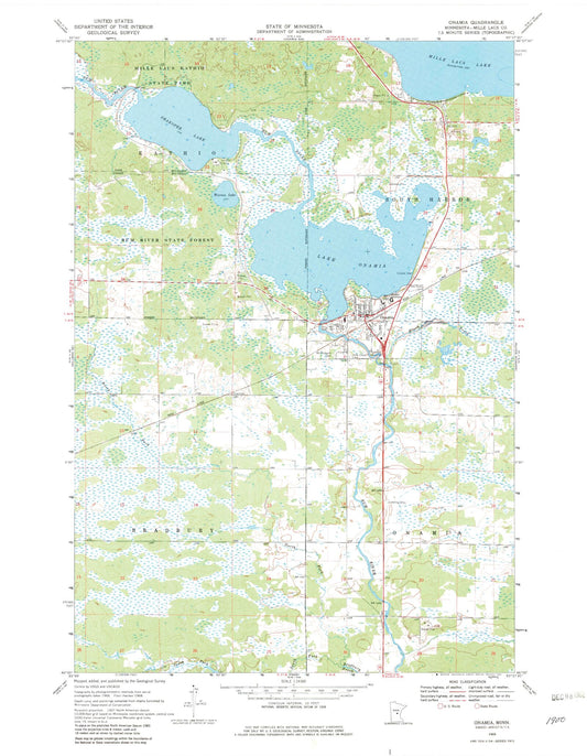 Classic USGS Onamia Minnesota 7.5'x7.5' Topo Map Image